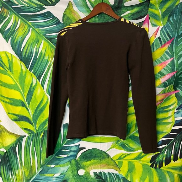 Stefanel XS/S Italian Soft Brown Yellow Striped Casual Preppy Retro Sweater - Picture 2 of 8